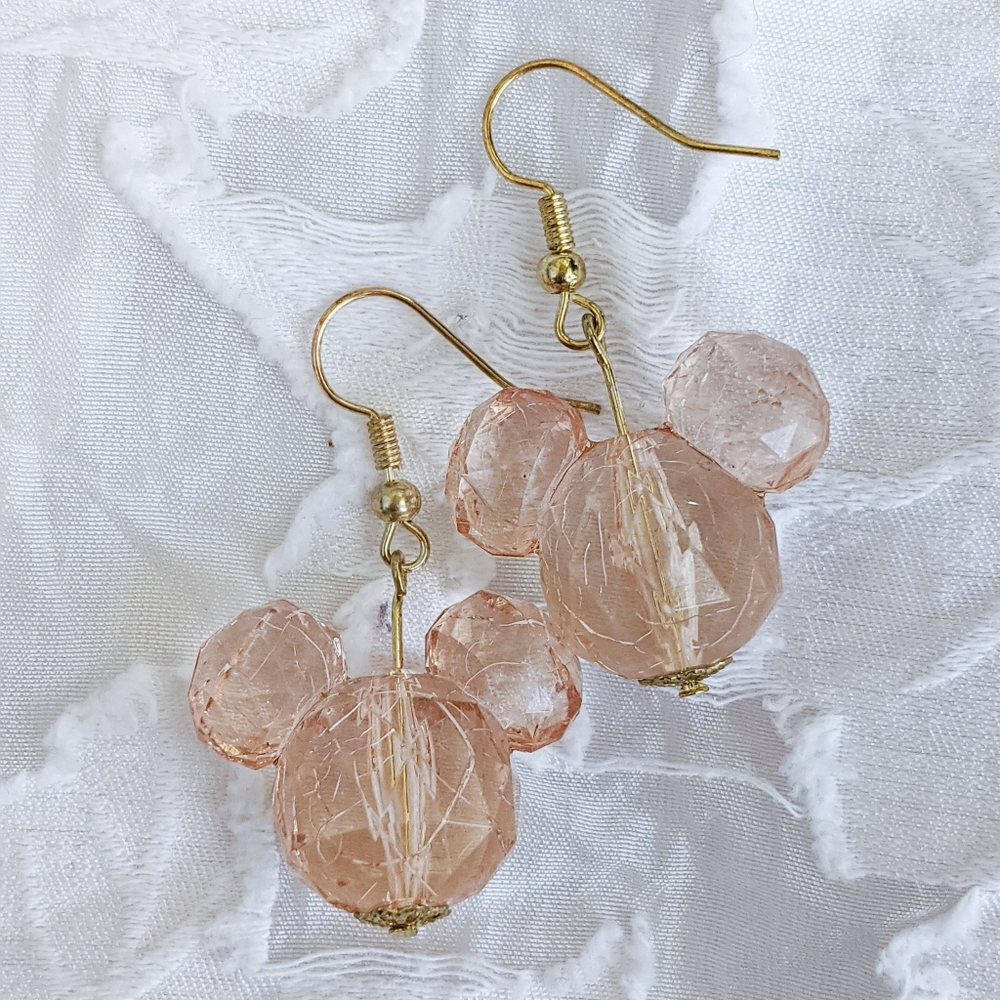 Peach Mickey Bead Earrings – Handmade